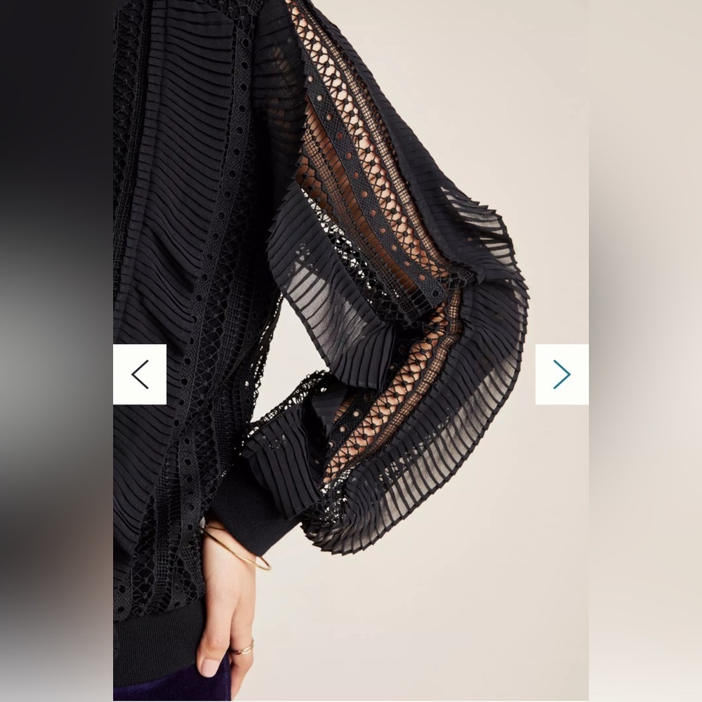 Anthropologie Daniel Rainn Black Lace Pleated Ruffle Blouse Size L - Picture 11 of 12